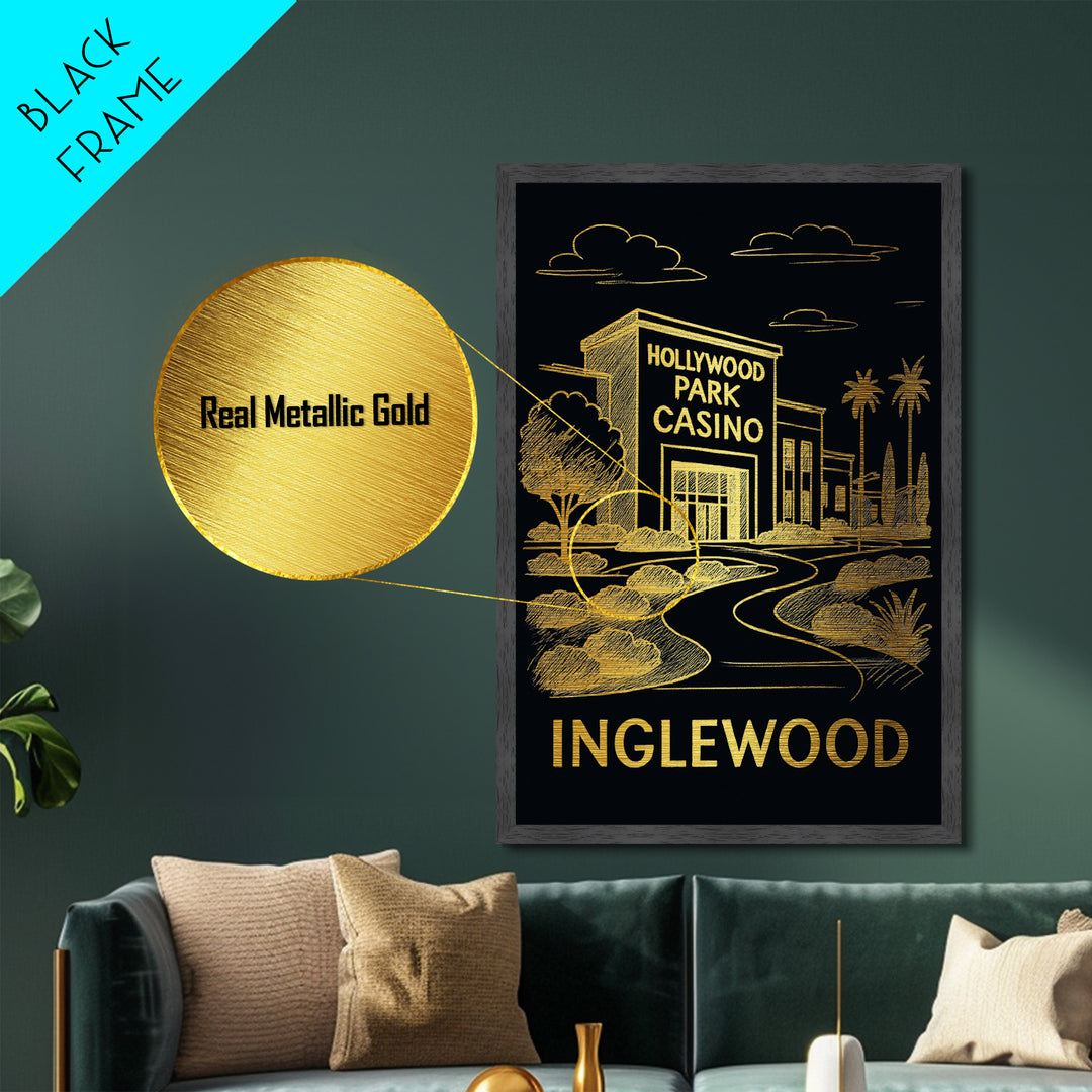 Inglewood California art, Metallic Gold Art, Modern House Art, Metal Art, Wood Framed Art, Graduation Travel Gift, Travel Gift