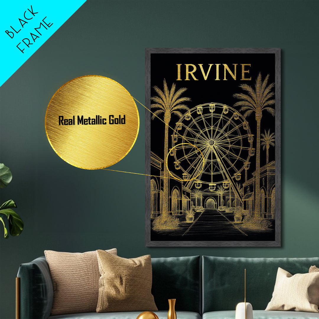 Irvine California travel, Metallic Gold Print, College Dorm Décor, Metal Art, Wood Framed Art, Graduation Travel Gift, Traveler Gift
