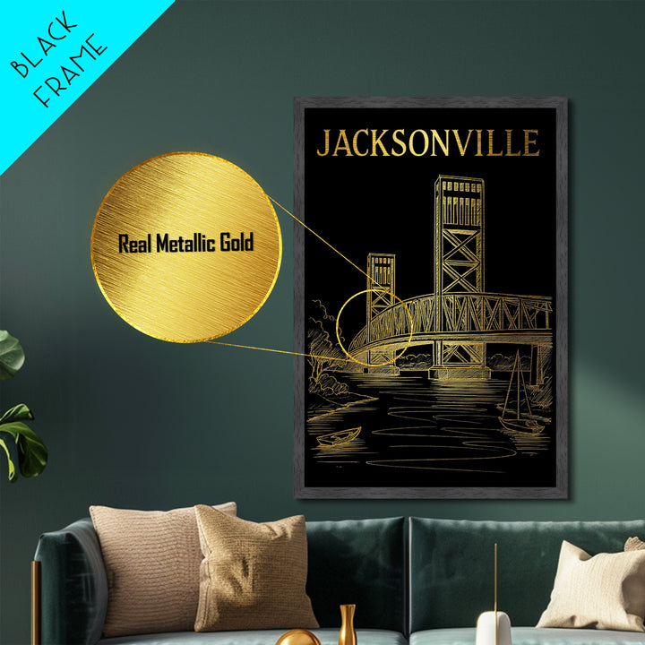 Jacksonville Florida travel, Metallic Gold Print, Modern House Art, Metal Art, Wood Framed Art, Wanderlust Gift, Travel Art Prints