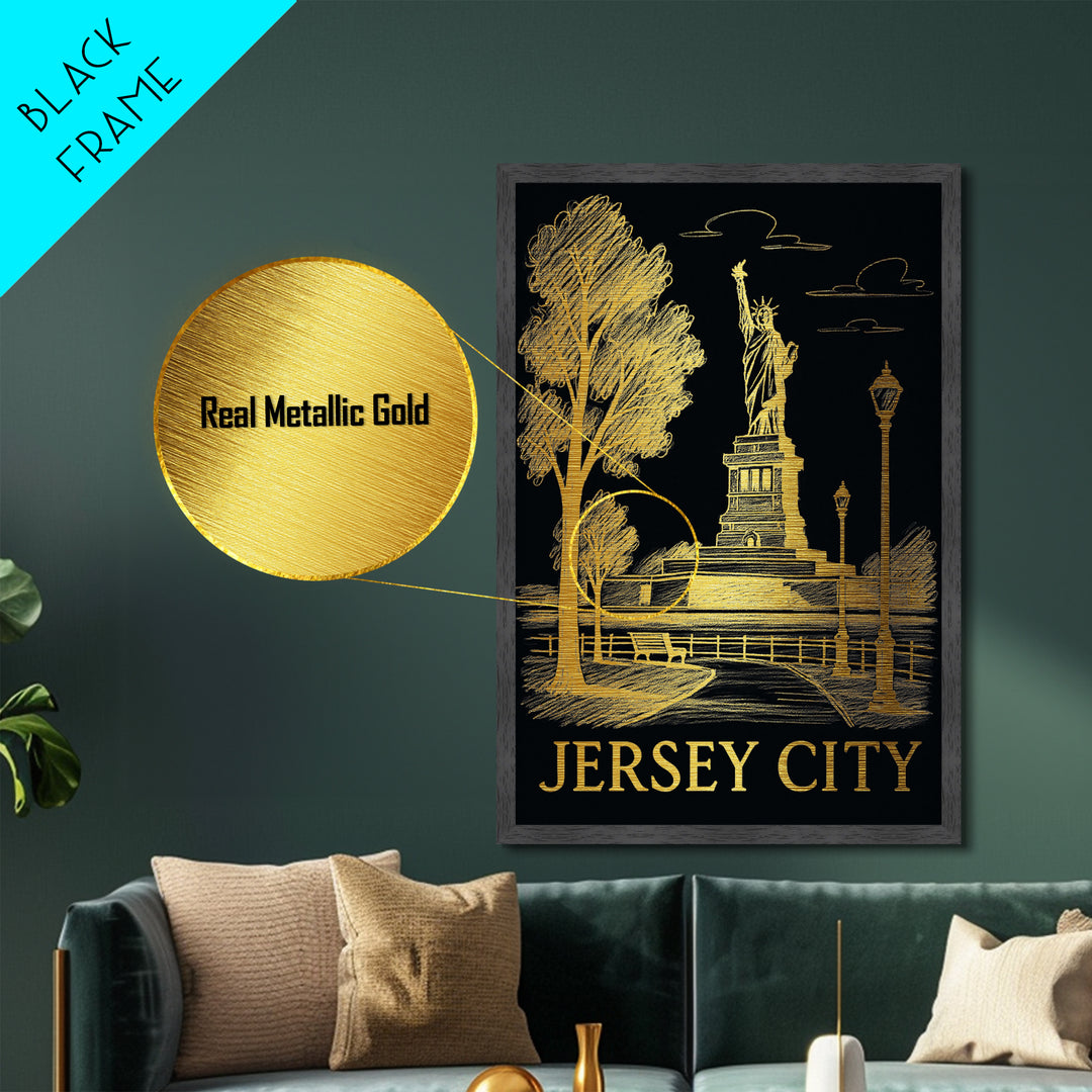 Jersey City New Jersey art, Metallic Gold Art, Modern House Art, Metal Art, Wood Framed Art, Graduation Travel Gift, Travel Gift