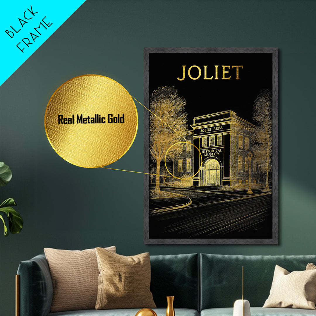 Joliet Illinois travel, Metallic Gold Print, College Dorm Décor, Metal Art, Wood Framed Art, Graduation Travel Gift, Traveler Gift