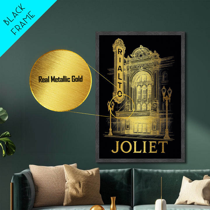 Joliet Illinois art, Metallic Gold Art, Best Friend Gifts, Metal Art, Wood Framed Art, Birthday Travel Gift, Destination Gift