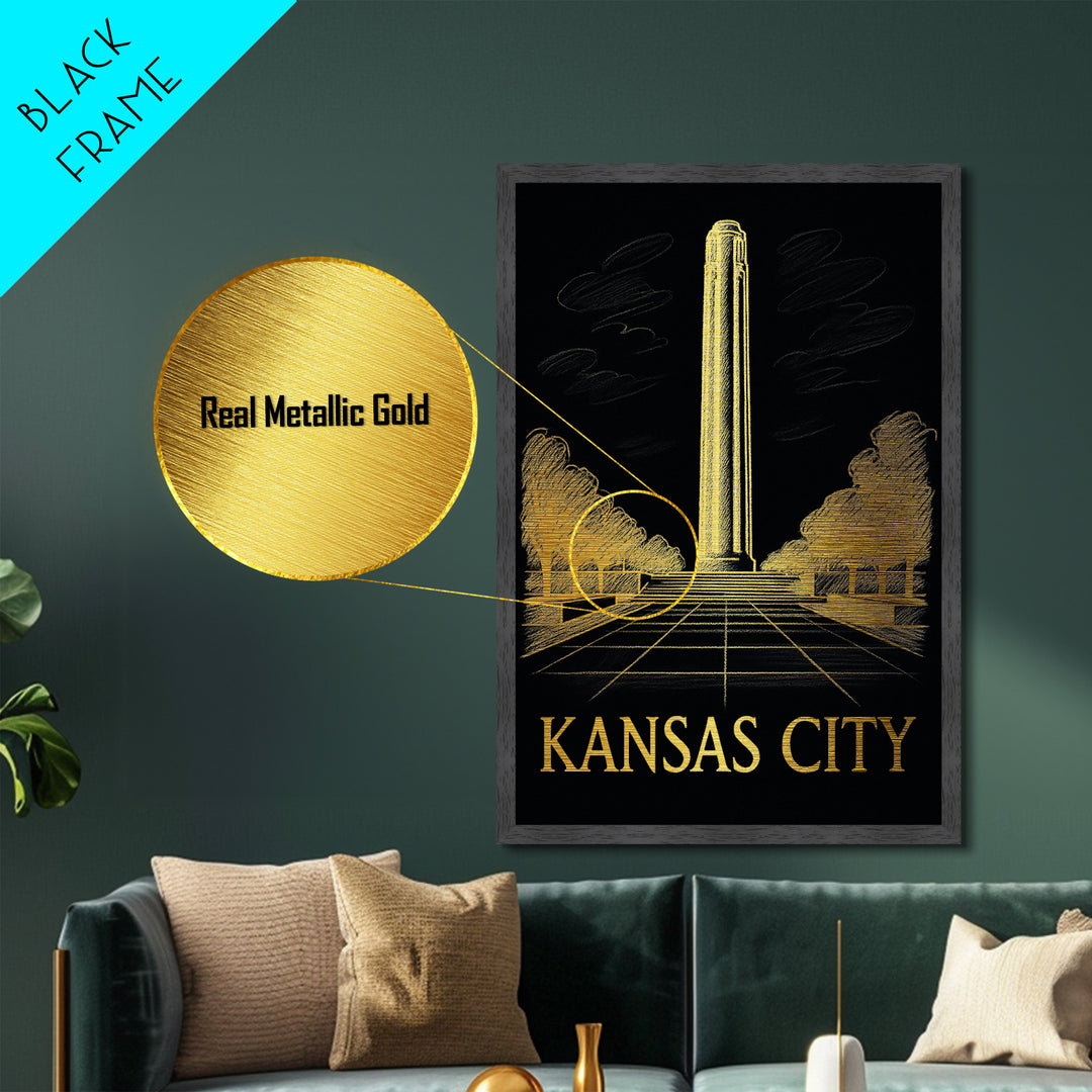 Kansas City Kansas travel, Metallic Gold Print, Modern House Art, Metal Art, Wood Framed Art, Wanderlust Gift, Travel Art Prints