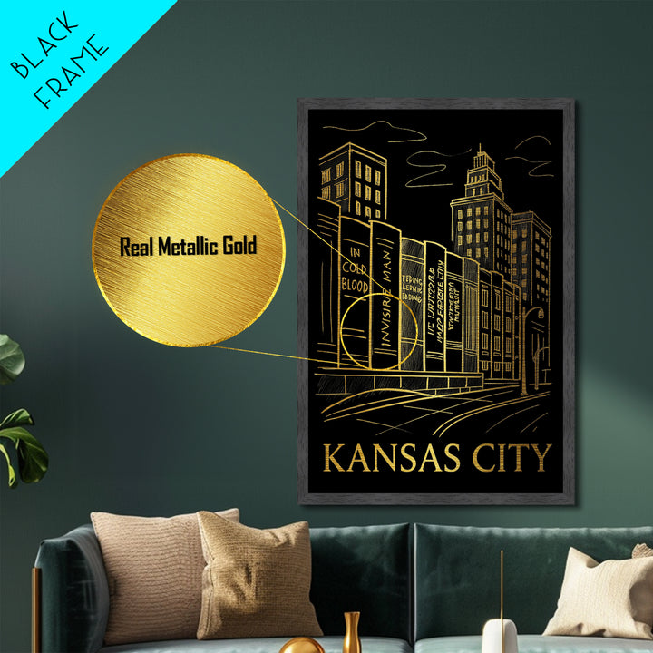 Kansas City Kansas art, Metallic Gold Art, Travel Art Prints, Metal Art, Wood Framed Art, Adventure Lover Gift, Traveler Gift