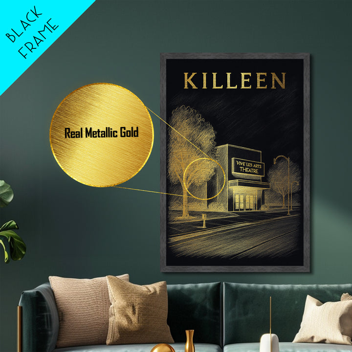 Killeen Texas travel, Metallic Gold Print, College Dorm Décor, Metal Art, Wood Framed Art, Graduation Travel Gift, Traveler Gift
