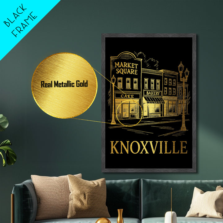Knoxville Tennessee art, Metallic Gold Art, Housewarming Gift, Metal Art, Wood Framed Art, Newlywed Travel Gift, Honeymoon Gift