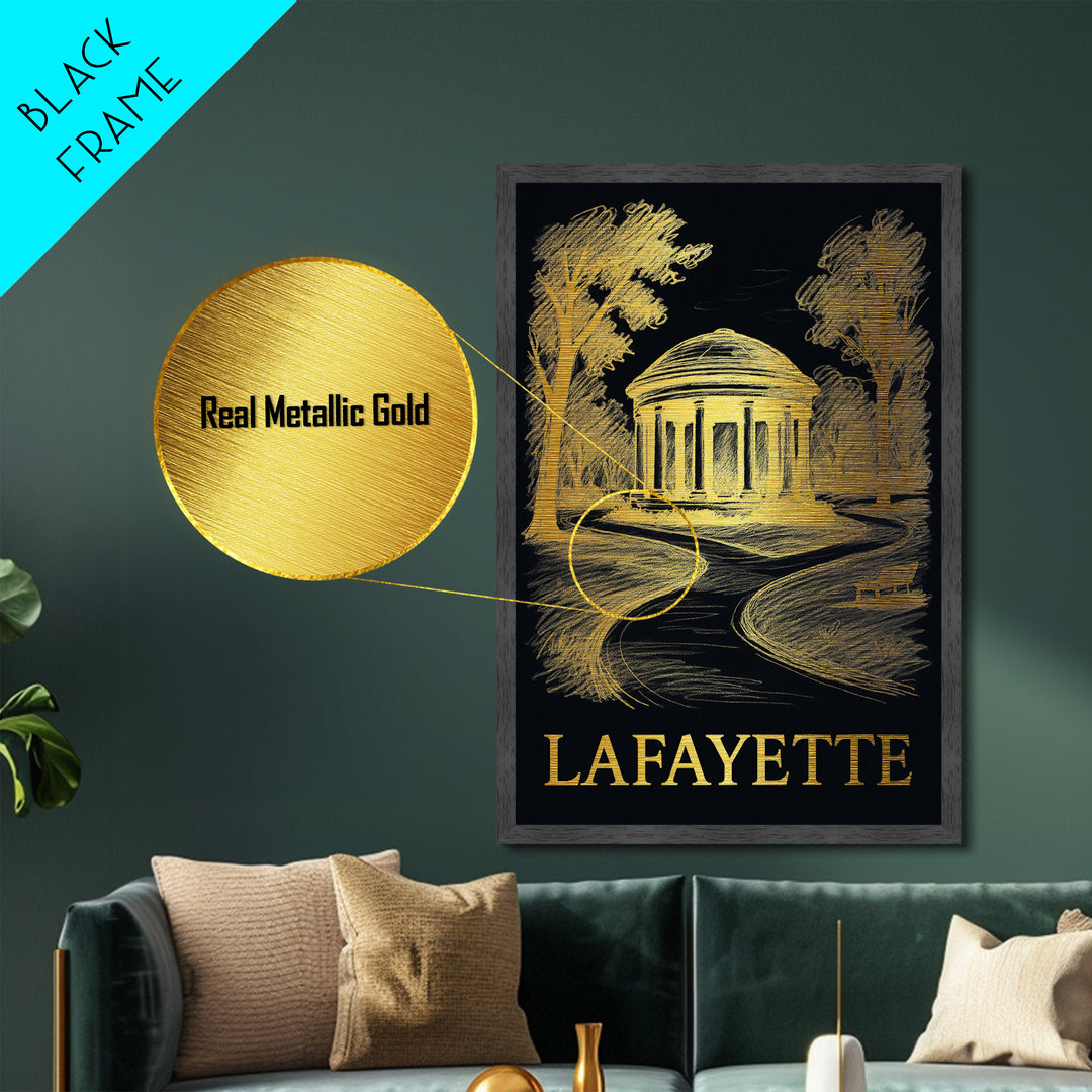 Lafayette Louisiana art, Metallic Gold Art, Office Decor, Metal Art, Wood Framed Art, Graduation Travel Gift, Destination Gift
