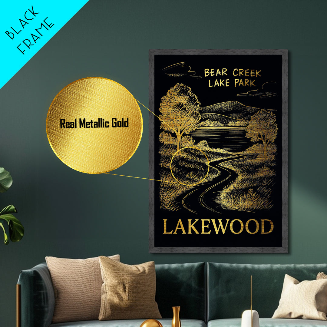 Lakewood California travel, Metallic Gold Print, College Dorm Décor, Metal Art, Wood Framed Art, Graduation Travel Gift, Traveler Gift