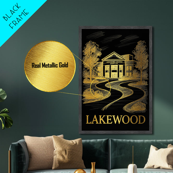 Lakewood California art, Metallic Gold Art, Best Friend Gifts, Metal Art, Wood Framed Art, Birthday Travel Gift, Destination Gift