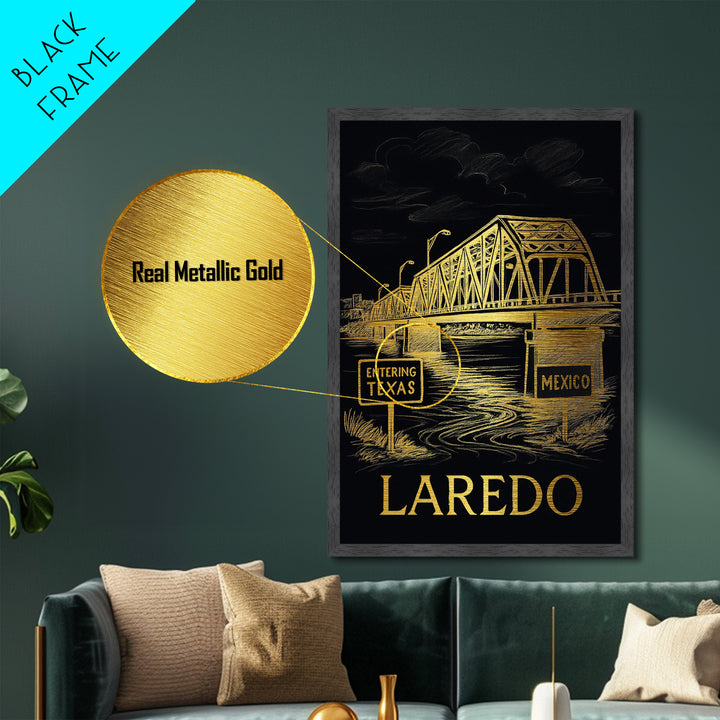 Laredo Texas art, Metallic Gold Art, Travel Art Prints, Metal Art, Wood Framed Art, Adventure Lover Gift, Traveler Gift