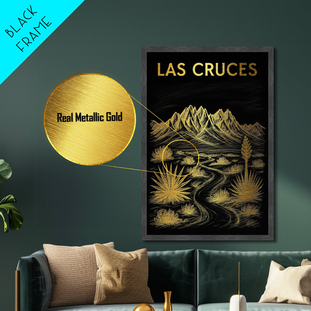 Las Cruces New Mexico travel, Metallic Gold Print, Modern House Art, Metal Art, Wood Framed Art, Traveler Gift, Destination Gift