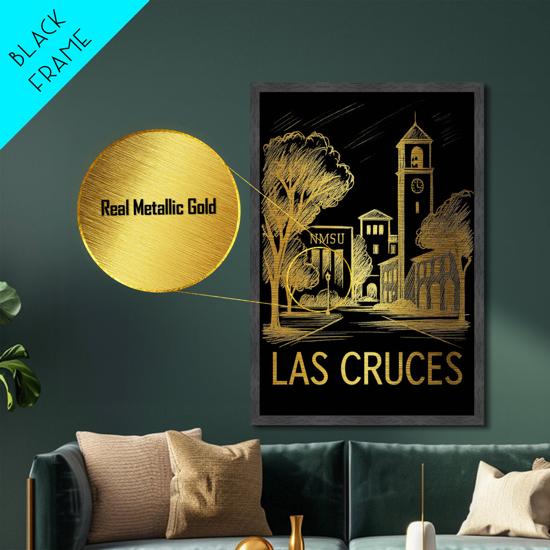 Las Cruces New Mexico art, Metallic Gold Art, Modern House Art, Metal Art, Wood Framed Art, Graduation Travel Gift, Travel Gift
