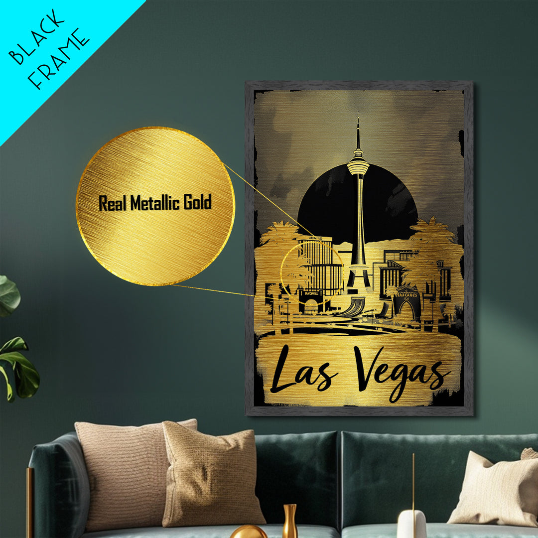 Las Vegas Nevada travel, Metallic Gold Print, College Dorm Décor, Metal Art, Wood Framed Art, Graduation Travel Gift, Traveler Gift