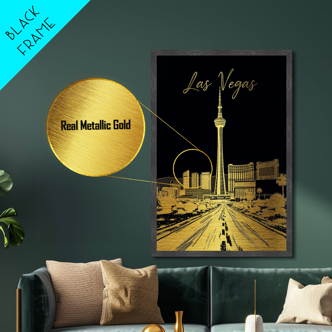 Las Vegas Nevada art, Metallic Gold Art, Best Friend Gifts, Metal Art, Wood Framed Art, Birthday Travel Gift, Destination Gift