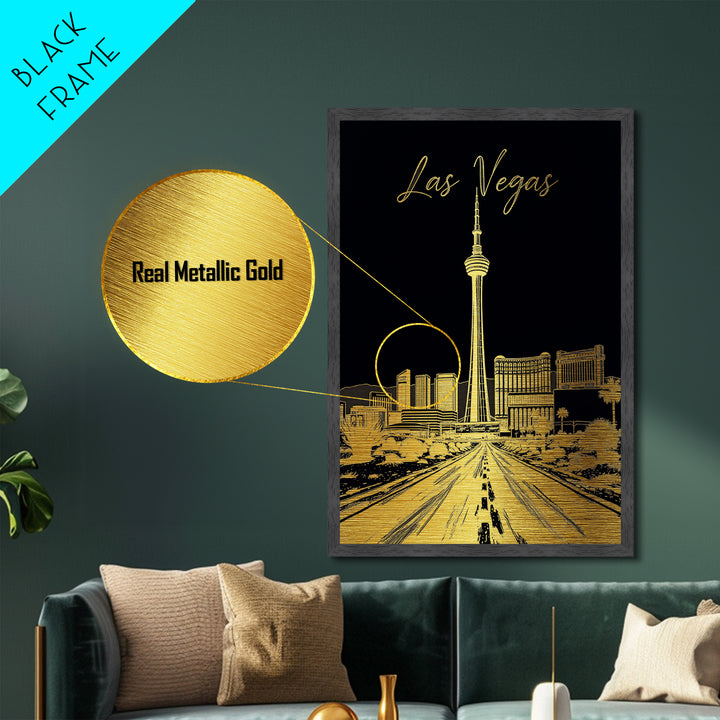 Las Vegas Nevada art, Metallic Gold Art, Best Friend Gifts, Metal Art, Wood Framed Art, Birthday Travel Gift, Destination Gift