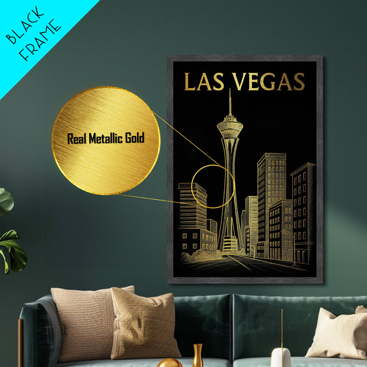 Las Vegas Nevada travel, Metallic Gold Print, Modern Skyline Wall Print, Metal Art, Wood Framed Art, Adventure Lover Gift, Travel Gift