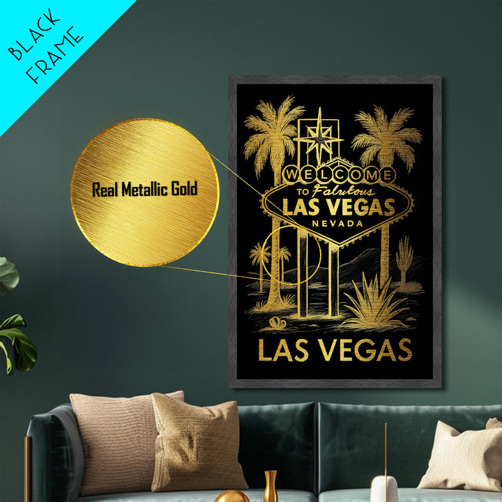 Las Vegas Nevada art, Metallic Gold Art, Housewarming Gift, Metal Art, Wood Framed Art, Newlywed Travel Gift, Honeymoon Gift