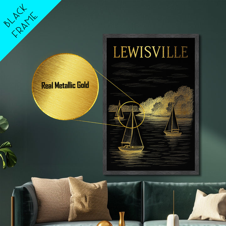 Lewisville Texas travel, Metallic Gold Print, Modern House Art, Metal Art, Wood Framed Art, Traveler Gift, Destination Gift