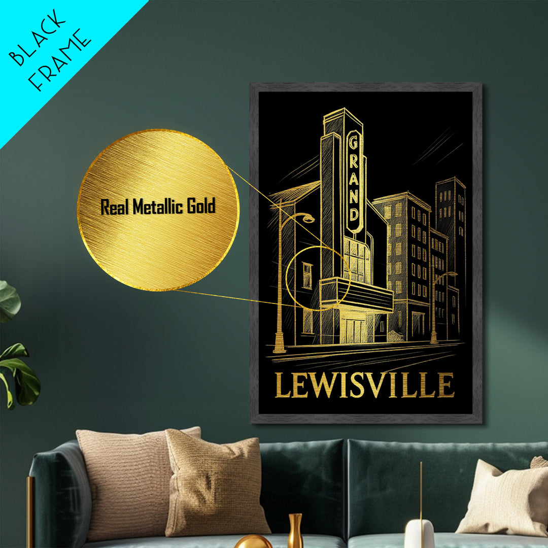 Lewisville Texas art, Metallic Gold Art, Modern House Art, Metal Art, Wood Framed Art, Graduation Travel Gift, Travel Gift