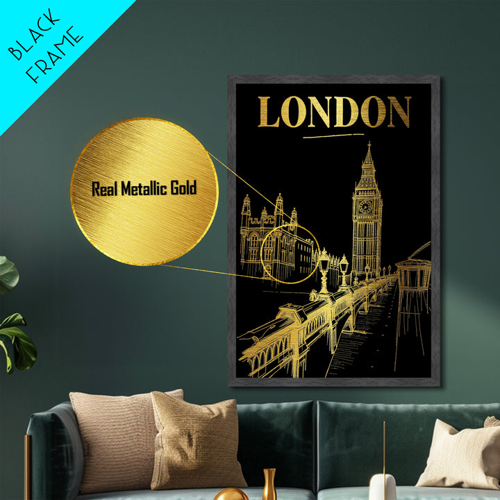 London travel, Metallic Gold Print, Modern House Art, Metal Art, Wood Framed Art, Best Friend Gifts, Wanderlust Gift