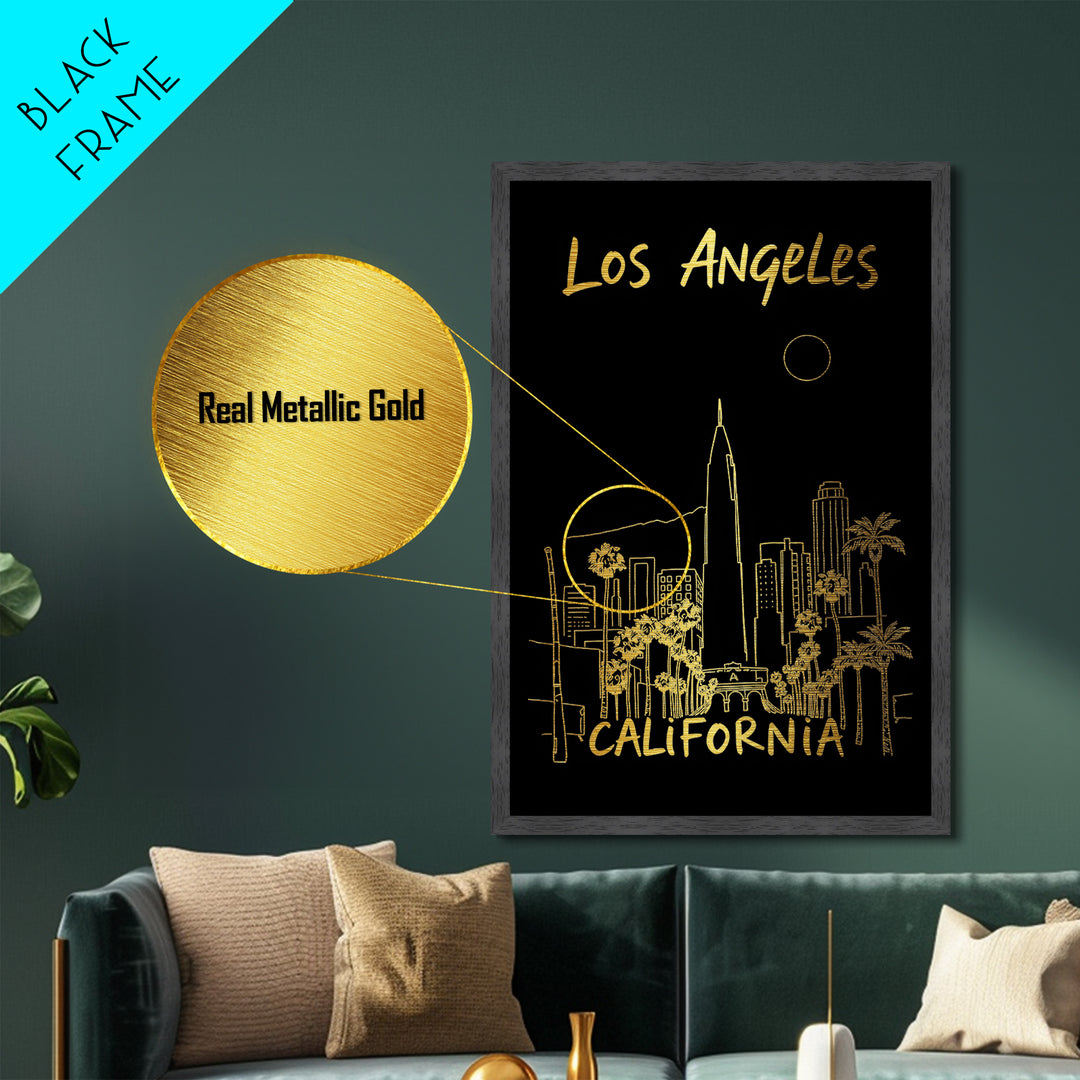 Los Angeles California travel, Metallic Gold Print, College Dorm Décor, Metal Art, Wood Framed Art, Graduation Travel Gift, Traveler Gift