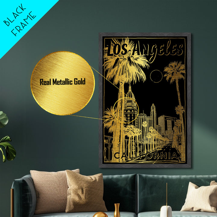 Los Angeles California art, Metallic Gold Art, Best Friend Gifts, Metal Art, Wood Framed Art, Birthday Travel Gift, Destination Gift