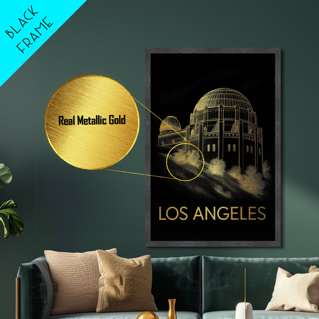 Los Angeles California travel, Metallic Gold Print, Closing Gift, Metal Art, Wood Framed Art, Anniversary Travel Gift, Traveler Gift