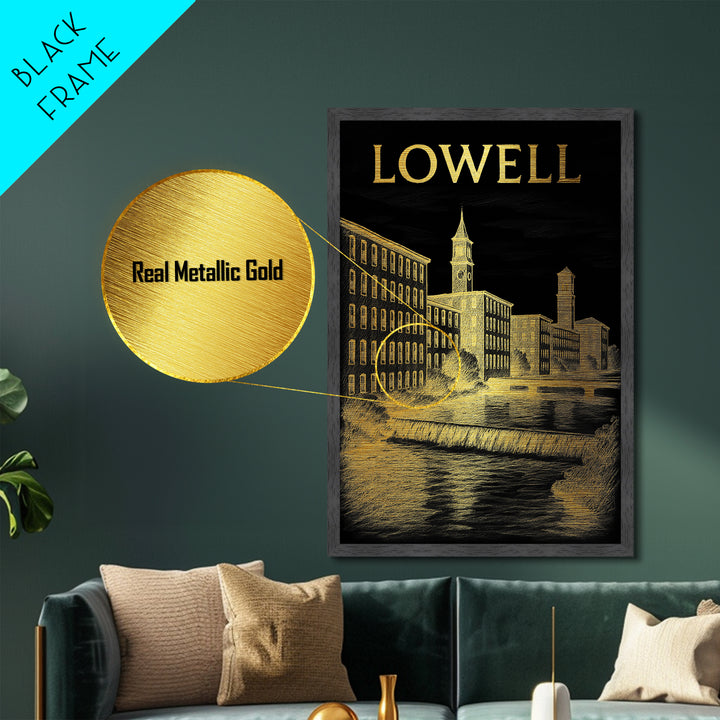 Lowell Massachusetts art, Metallic Gold Art, Modern House Art, Metal Art, Wood Framed Art, Graduation Travel Gift