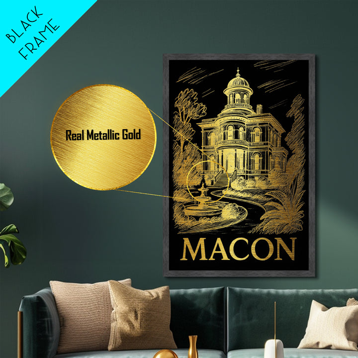 Macon Georgia art, Metallic Gold Art, Office Decor, Metal Art, Wood Framed Art, Graduation Travel Gift