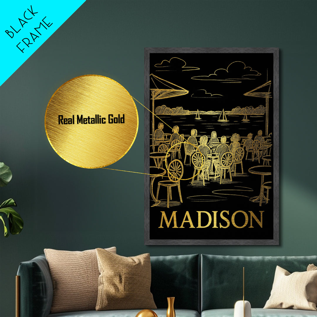 Madison Wisconsin art, Metallic Gold Art, Travel Art Prints, Metal Art, Wood Framed Art, Adventure Lover Gift