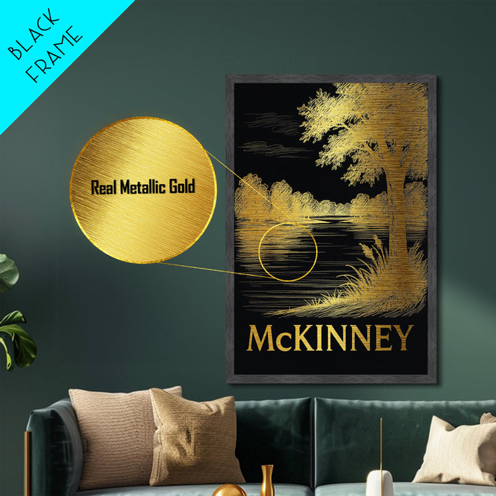 McKinney Texas art, Metallic Gold Art, Housewarming Gift, Metal Art, Wood Framed Art, Newlywed Travel Gift