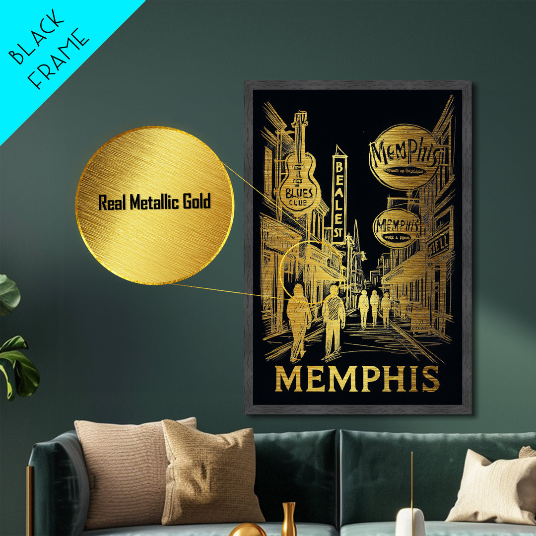 Memphis Tennessee art, Metallic Gold Art, Office Decor, Metal Art, Wood Framed Art, Graduation Travel Gift