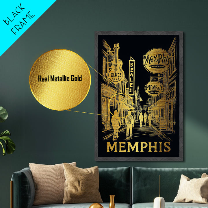 Memphis Tennessee art, Metallic Gold Art, Office Decor, Metal Art, Wood Framed Art, Graduation Travel Gift