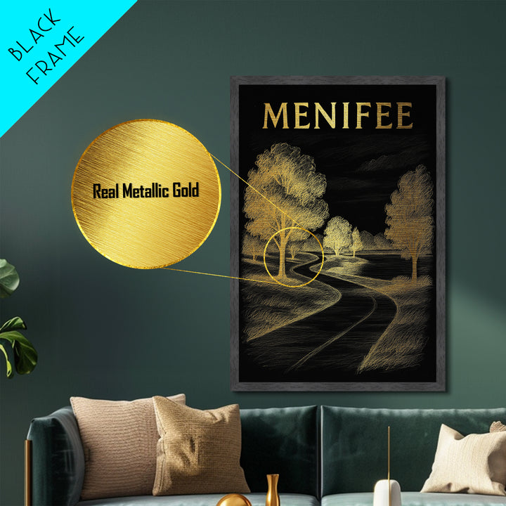 Menifee California travel, Metallic Gold Print, Modern House Art, Metal Art, Wood Framed Art, Wanderlust Gift