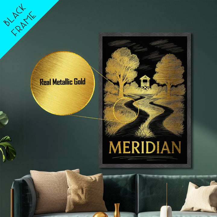 Meridian Idaho art, Metallic Gold Art, Modern House Art, Metal Art, Wood Framed Art, Graduation Travel Gift
