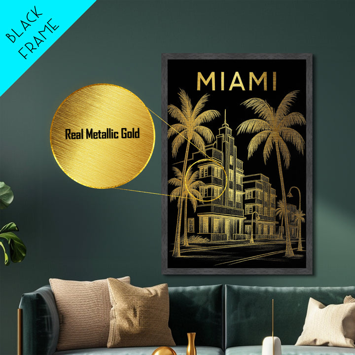 Miami Florida travel, Metallic Gold Print, Closing Gift, Metal Art, Wood Framed Art, Anniversary Travel Gift