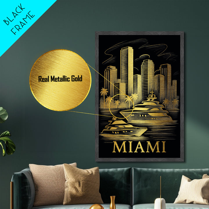 Miami Florida art, Metallic Gold Art, Office Decor, Metal Art, Wood Framed Art, Graduation Travel Gift
