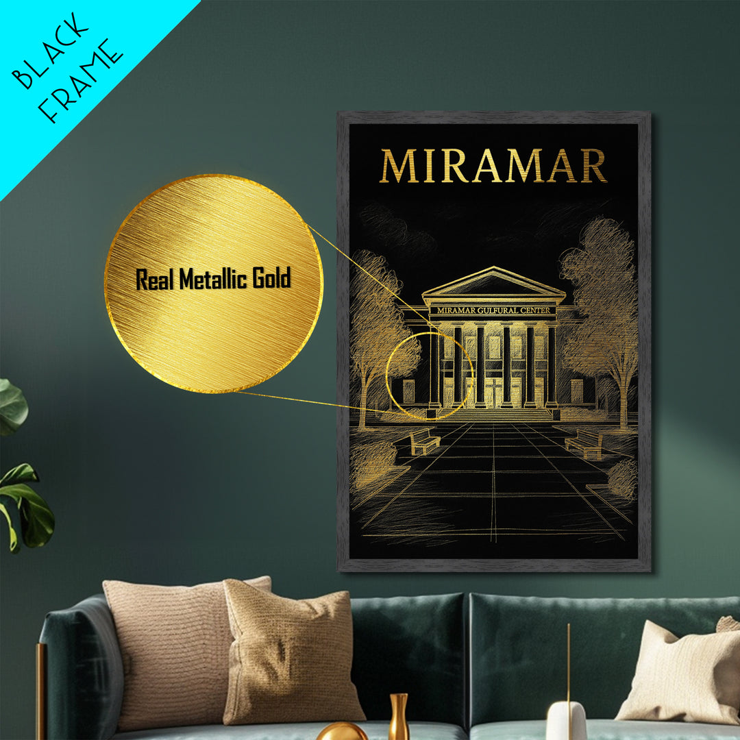 Miramar Florida travel, Metallic Gold Print, Closing Gift, Metal Art, Wood Framed Art, Anniversary Travel Gift