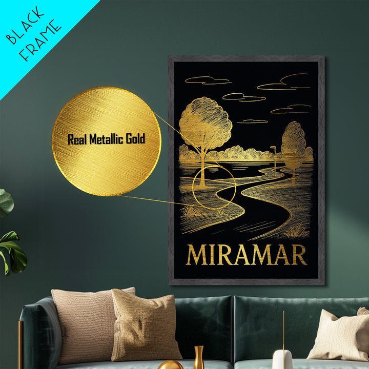 Miramar Florida art, Metallic Gold Art, Office Decor, Metal Art, Wood Framed Art, Graduation Travel Gift