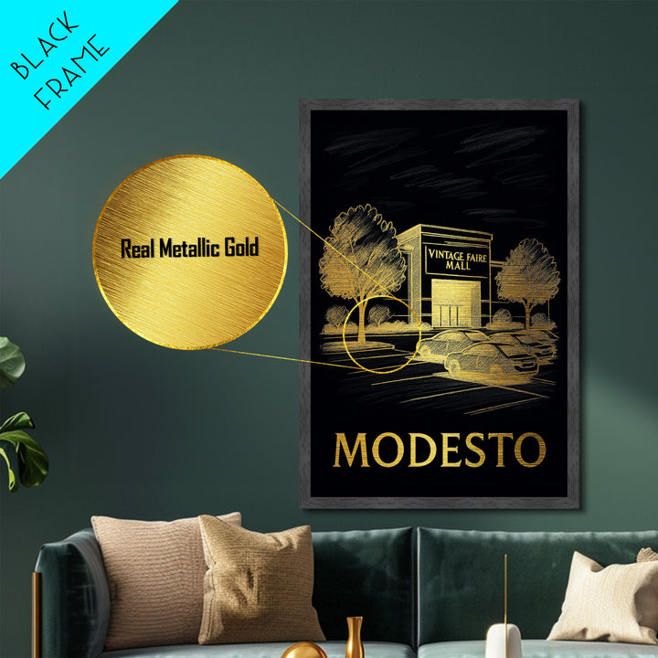 Modesto California art, Metallic Gold Art, Modern House Art, Metal Art, Wood Framed Art, Graduation Travel Gift