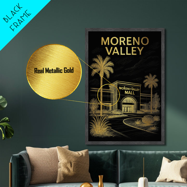 Moreno Valley California travel, Metallic Gold Print, Modern Skyline Wall Print, Metal Art, Wood Framed Art, Adventure Lover Gift
