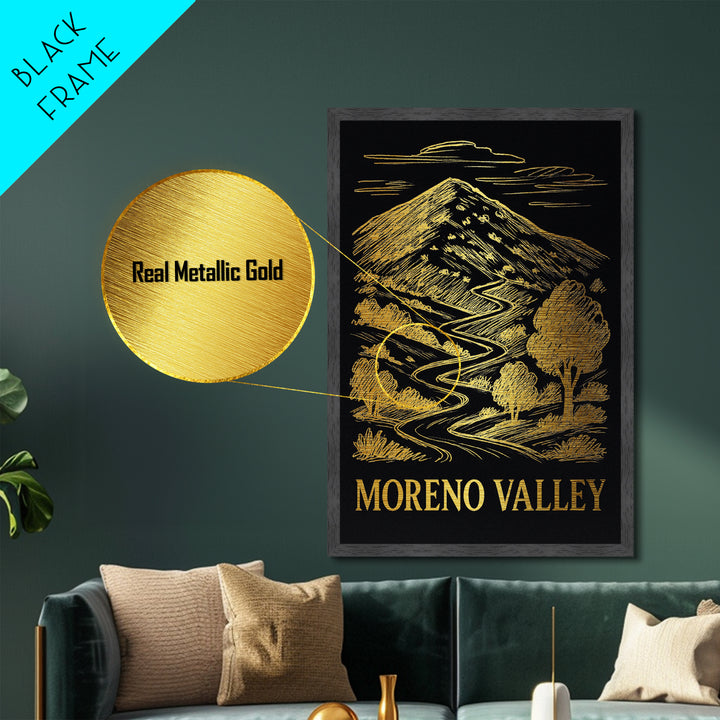 Moreno Valley California art, Metallic Gold Art, Housewarming Gift, Metal Art, Wood Framed Art, Newlywed Travel Gift