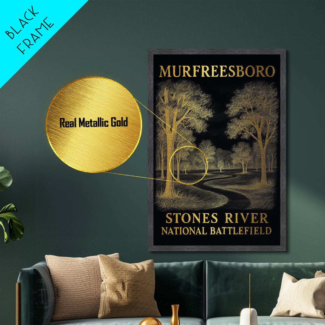 Murfreesboro Tennessee travel, Metallic Gold Print, Closing Gift, Metal Art, Wood Framed Art, Anniversary Travel Gift