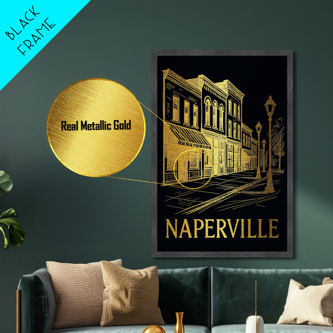 Naperville Illinois art, Metallic Gold Art, Best Friend Gifts, Metal Art, Wood Framed Art, Birthday Travel Gift, Destination Gift