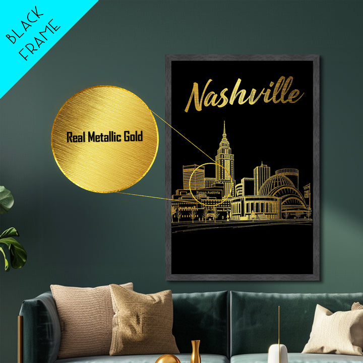 Nashville Tennessee art, Metallic Gold Art, Housewarming Gift, Metal Art, Wood Framed Art, Newlywed Travel Gift, Honeymoon Gift