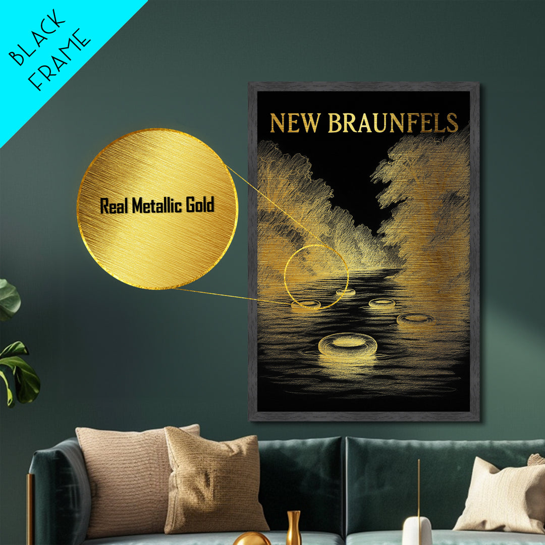 New Braunfels Texas art, Metallic Gold Art, Best Friend Gifts, Metal Art, Wood Framed Art, Birthday Travel Gift, Destination Gift
