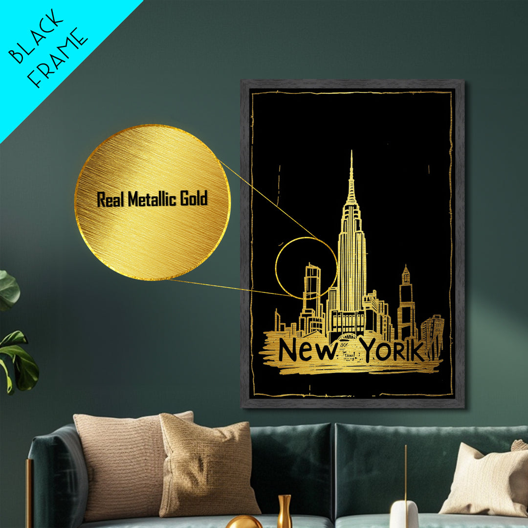 New York New York art, Metallic Gold Art, Modern House Art, Metal Art, Wood Framed Art, Graduation Travel Gift, Travel Gift