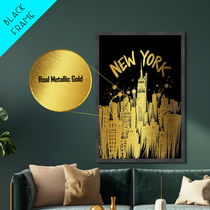 New York New York art, Metallic Gold Art, Office Decor, Metal Art, Wood Framed Art, Graduation Travel Gift, Destination Gift