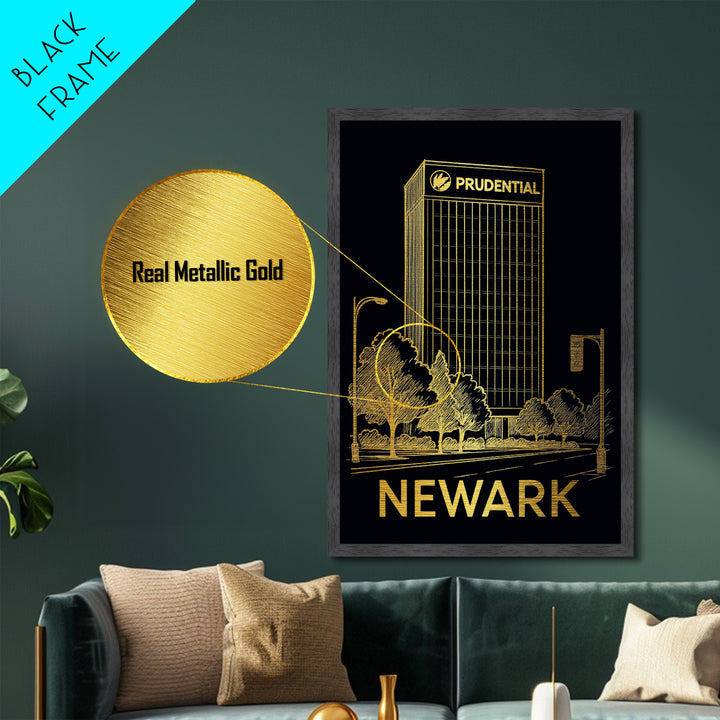 Newark New Jersey art, Metallic Gold Art, Travel Art Prints, Metal Art, Wood Framed Art, Adventure Lover Gift, Traveler Gift