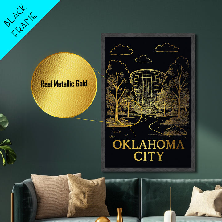 Oklahoma City Oklahoma art, metallic gold, wood framed art, white and gold, Metal Art, Office Decor, Metallic Gold Art